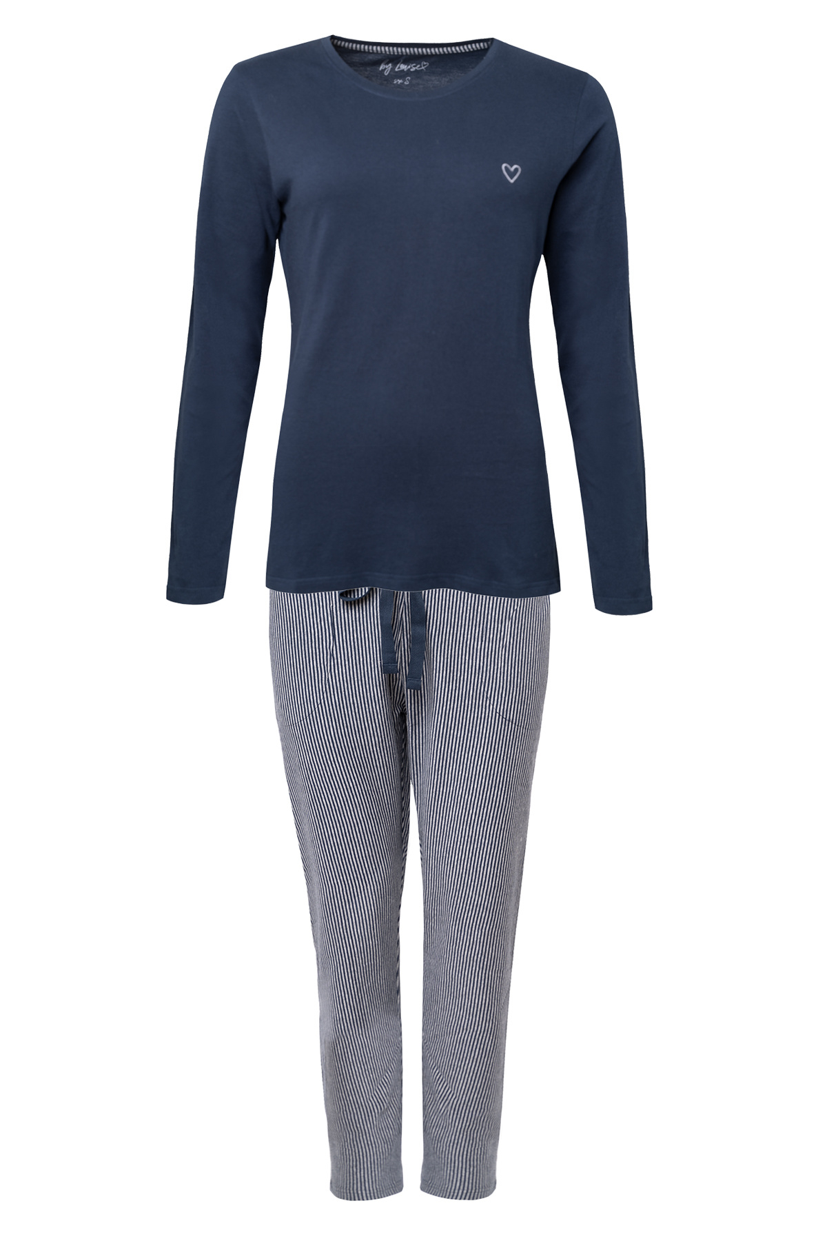 By Louise By Louise Essential Dames Pyjama Set Lang Katoen Blauw Gestreept Top Merken Winkel